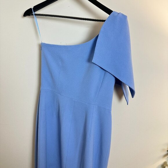 DRESS THE POPULATION Tiffany One-Shoulder Midi Dress in Sky Size Medium - Picture 7 of 8